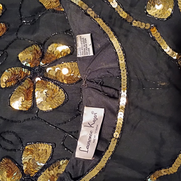 Lawrence Kozar NY Vintage Black and Gold Floral Sequin Top - Picture 6 of 6